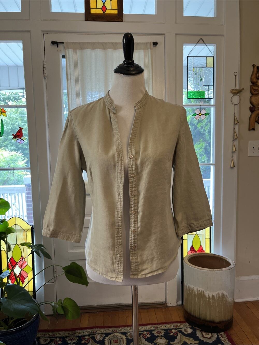 Autre Ton Womens Button Cardigan Shirt 100% Linen 38 XS/S Natural Light Jacket